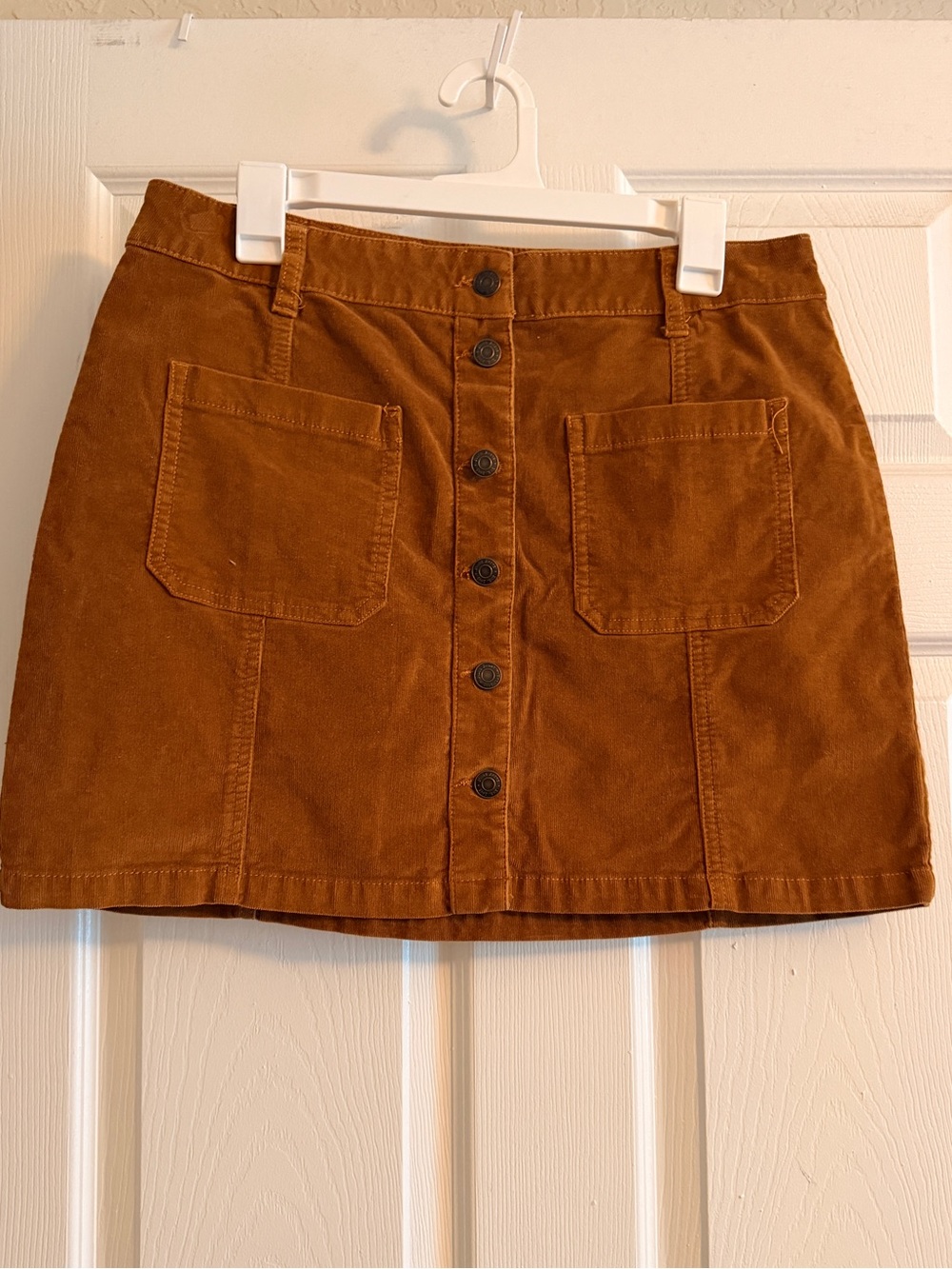 Mudd Button-Front Corduroy Mini Skirt - Rust Brown
